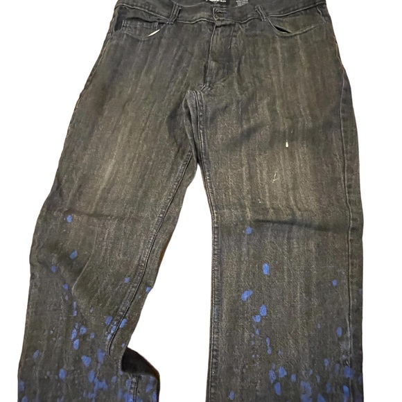 🌸  Diamond Stash mens black denim jeans with paint splatters size 38 - Picture 2 of 13